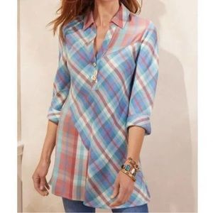 Soft Surrounding Blue Pink La Pass Plaid Asymmetrical Tunic Blouse XL